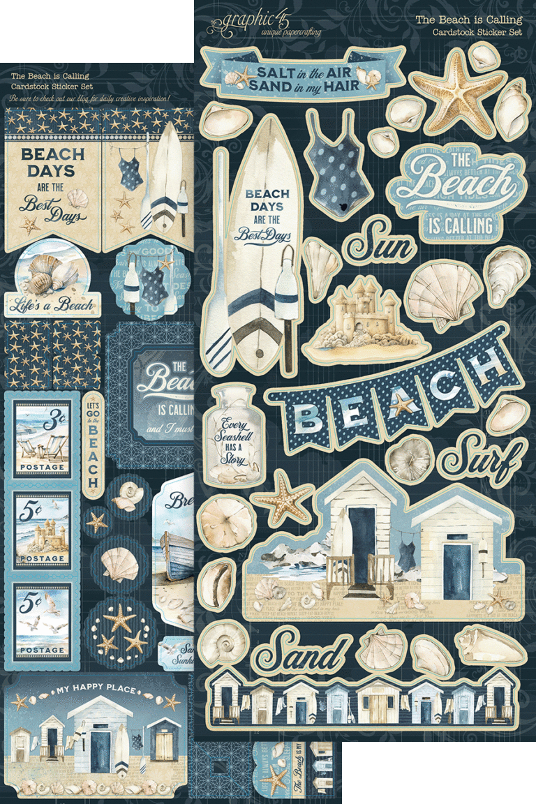 Graphic 45 The Beach is Calling Sticker Set - Craftywaftyshop