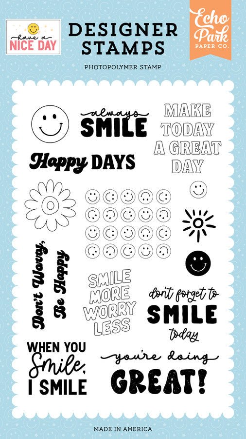 Have A Nice Day Don't Forget To Smile Stamp Set by Echo Park - Craftywaftyshop