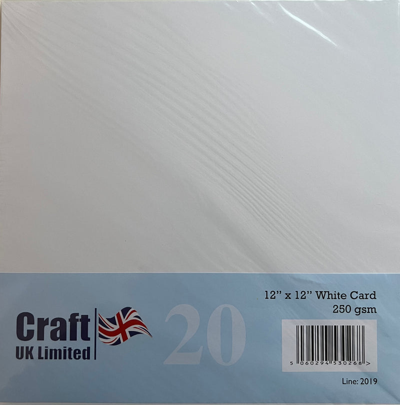 White Premier Card 250 GSM 12 x 12 20 sheets by Craft UK