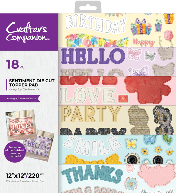 Crafters Companion 12 x 12 Die Cut Topper Pad Everyday Sentiments - Craftywaftyshop