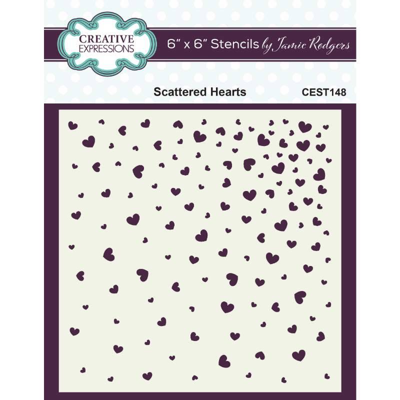 Creative Expressions Jamie Rodgers Scattered Hearts 6 in x 6 in Stencil - Craftywaftyshop