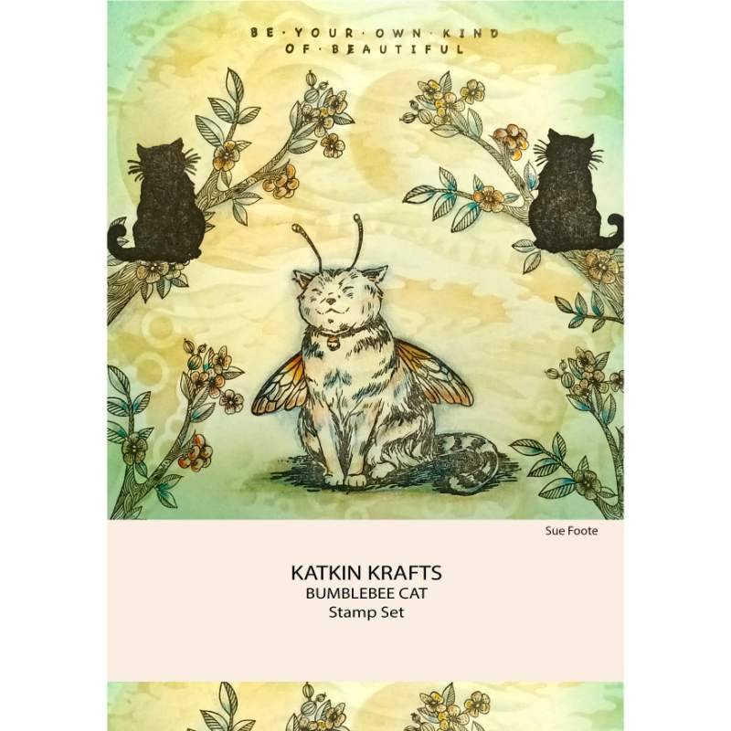 Katkin Krafts Bumblebee Cat 6 in x 8 in Clear Stamp Set - Craftywaftyshop