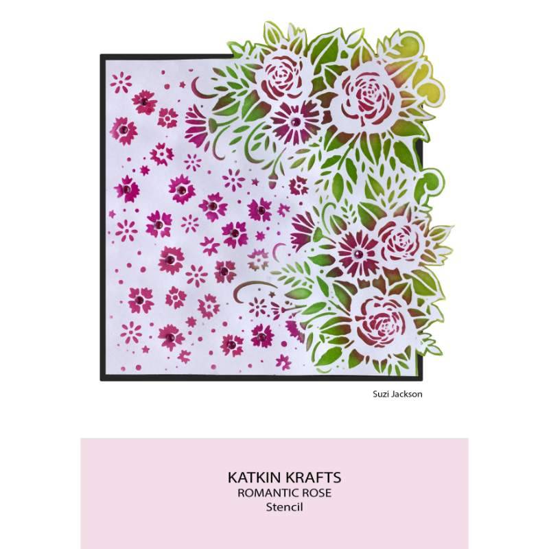 Katkin Krafts Romantic Rose 7 in x 7 in Stencil - Craftywaftyshop