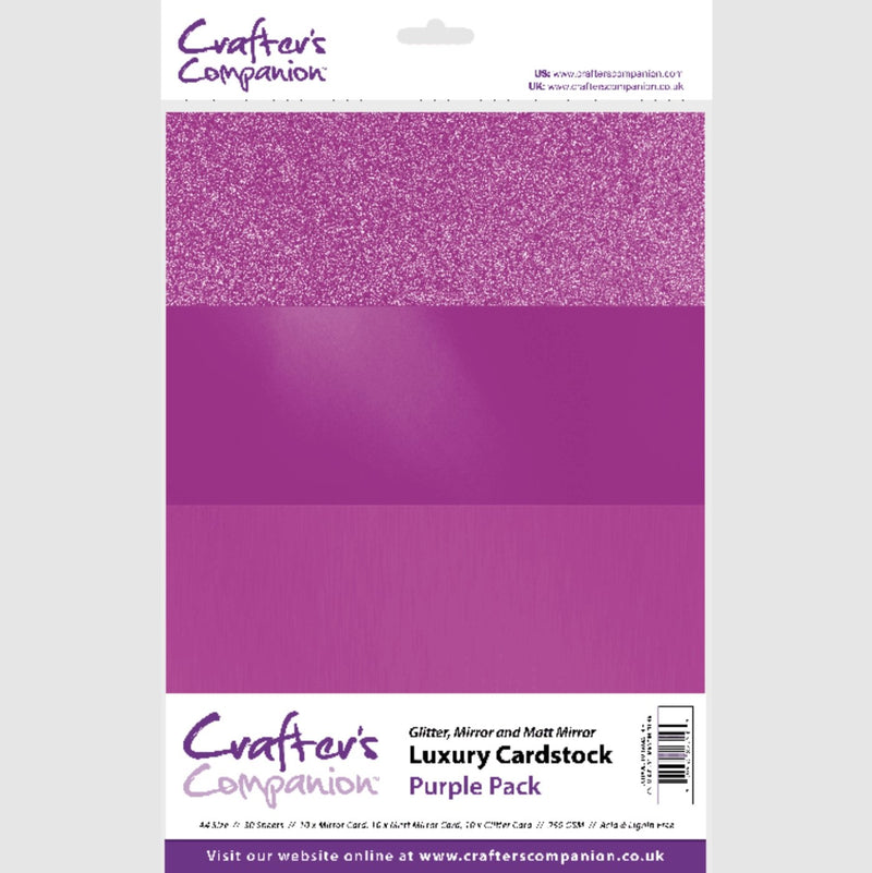 Luxury Cardstock 30 Sheet Pack - Purple - A4 250gsm in Glitter, Mirror & Matt Mirror by Crafters Companion - Craftywaftyshop