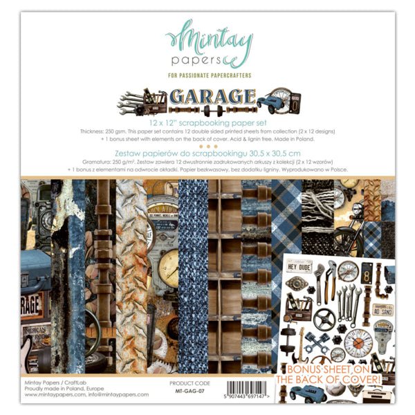 Mintay Garage 12 x 12 Paper Set - Craftywaftyshop