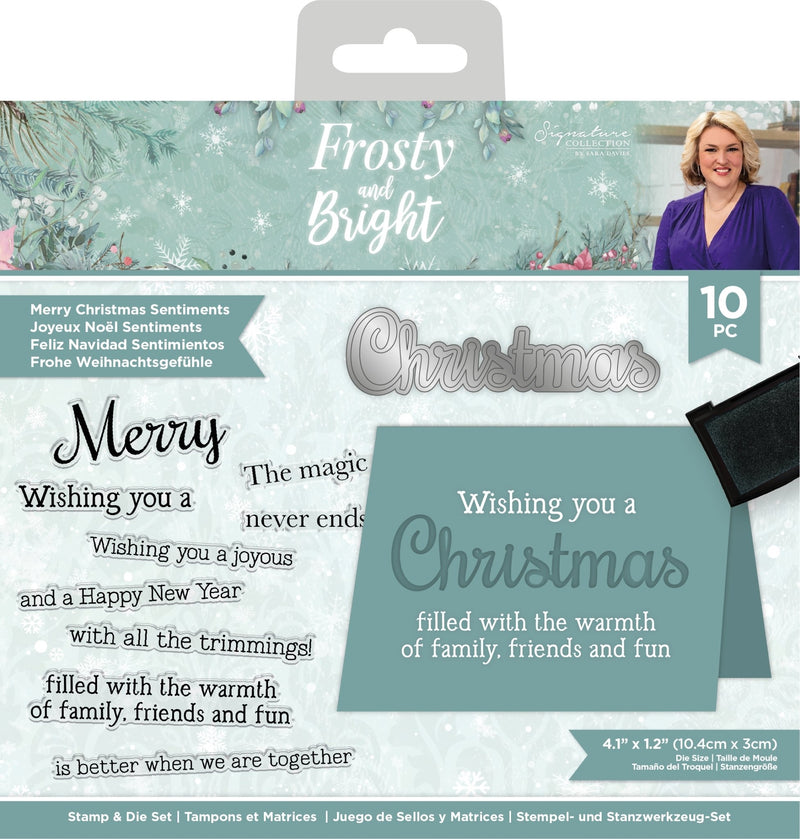 Sara Signature Frosty and Bright Stamp and Die Merry Christmas Sentiments - Craftywaftyshop