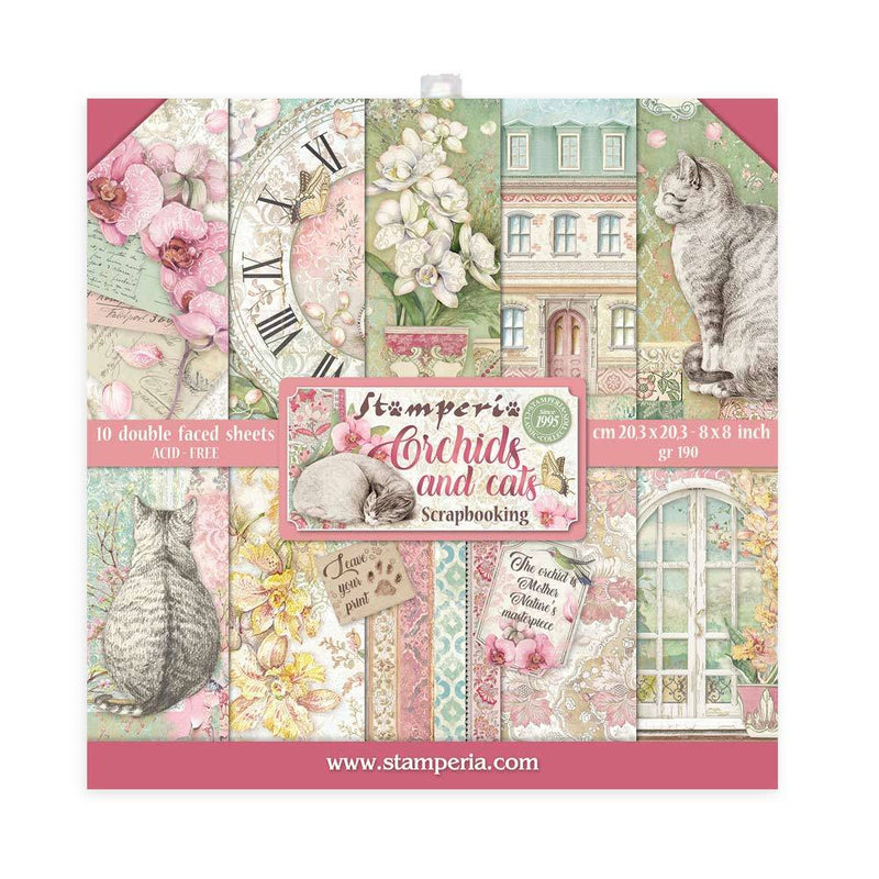 Stamperia Mini Scrapbooking Pad (8 x8 ) Orchids And Cats - Craftywaftyshop