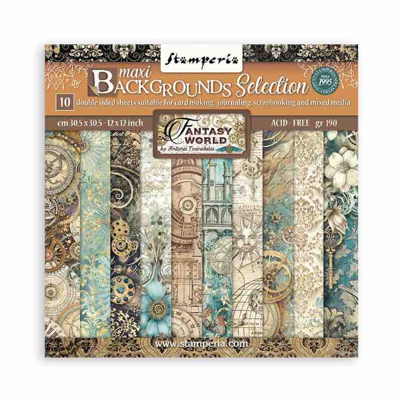 Stamperia Scrapbooking Pad (12″x12″) Maxi Sir Vagabond In Fantasy World Backgrounds Selection - Craftywaftyshop