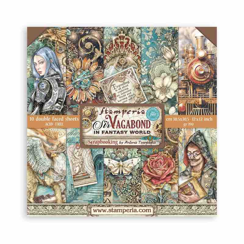 Papier Scrapbooking Sir Vagabond - 10 Feuilles 20x20cm, 190g/m², Motif Aviateur Steampunk