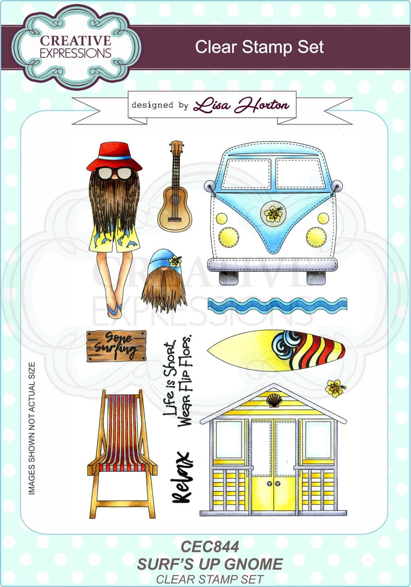 Surf’s Up Gnome A5 Clear Stamp Set by Creative Expressions - Craftywaftyshop