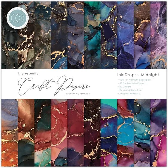 The Essential Craft Papers 12 x 12 Ink Drops Midnight by Craft Consortium - Craftywaftyshop
