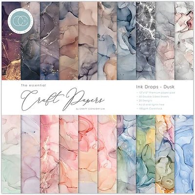 The Essential Craft Papers Ink Drops Dusk 12 x 12 Paper Pad by Craft Consortium - Craftywaftyshop