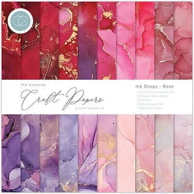 The Essential Craft Papers Ink Drops Rose 12 x 12 Paper Pad by Craft Consortium - Craftywaftyshop