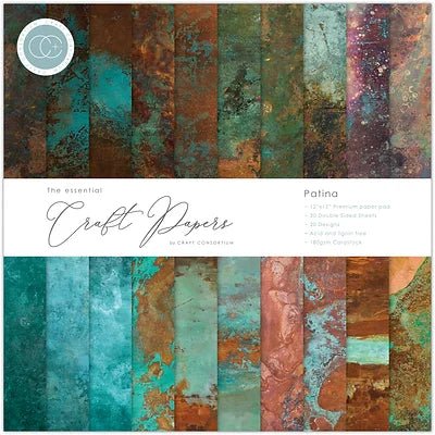 The Essential Craft Papers Patina 12 x 12 Paper Pad by Craft Consortium - Craftywaftyshop