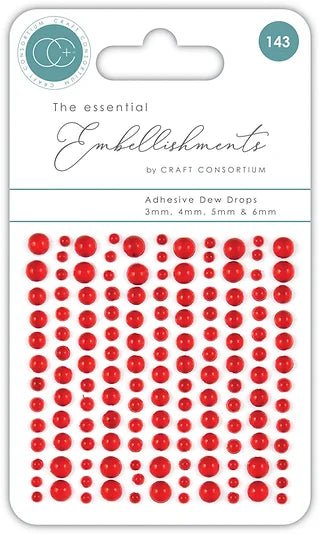 The Essential Embellishments Adhesive Dew Drops Red by Craft Consortium - Craftywaftyshop