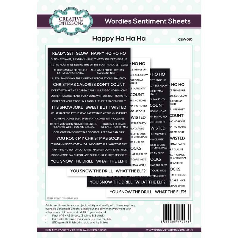 Wordies Sentiment Sheets – Happy Ha Ha Ha Pk 4 6 in x 8 in by Creative Expressions - Craftywaftyshop