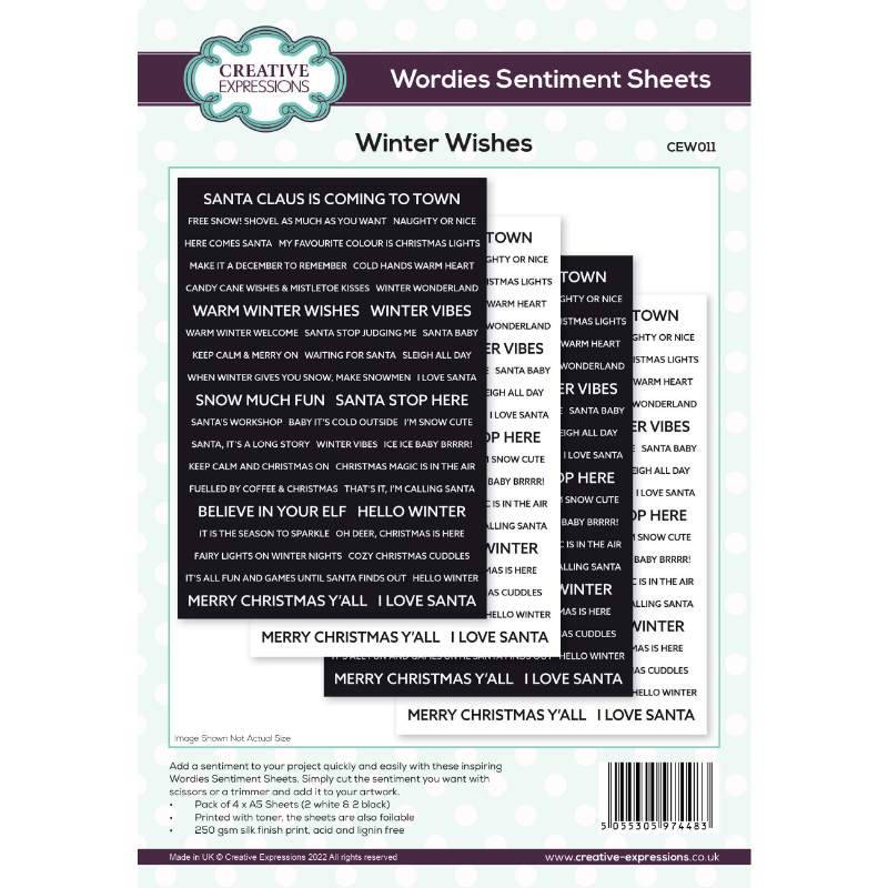 Wordies Sentiment Sheets – Winter Wishes Pk 4 6 in x 8 in by Creative Expressions - Craftywaftyshop