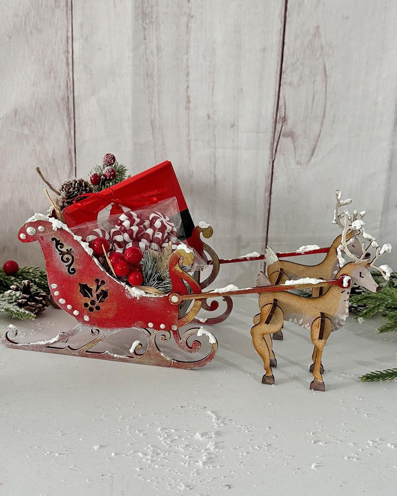 3D Santa's Reindeer Sleigh MDF blank Craft Kit by Polkadoodles - Craftywaftyshop