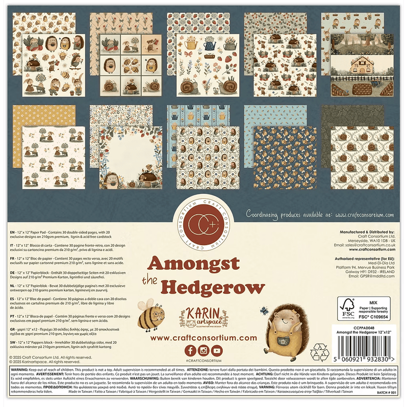 Amongst the Hedgerow - 12"x 12" - Premium Paper Pad by Craft Consortium - Craftywaftyshop