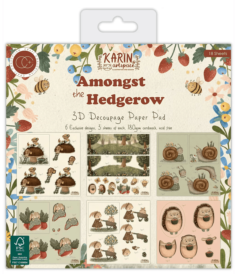 Amongst the Hedgerow - 8" x 8" - Premium 3D Decoupage Pad by Craft Consortium - Craftywaftyshop