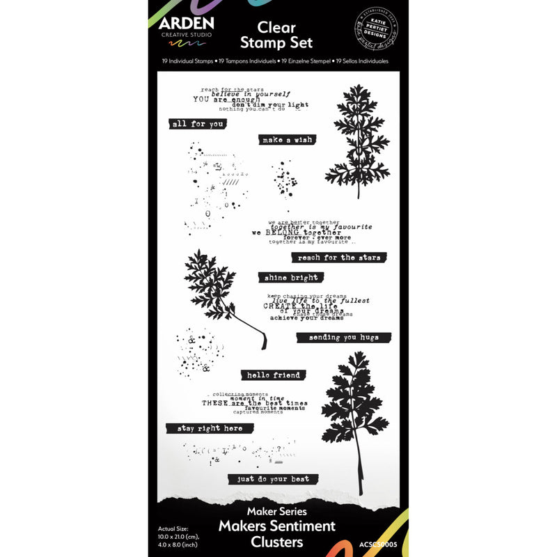Arden Creative Studio Maker Series Maker's Sentiment Clusters 4 in x 8 in Clear Stamp Set - Craftywaftyshop