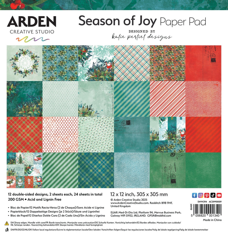 Arden Creative Studio Season of Joy 12in x 12in Paper Pad - Craftywaftyshop