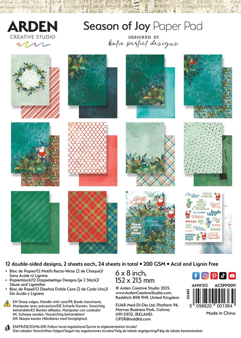 Arden Creative Studio Season of Joy 6in x 8in Paper Pad - Craftywaftyshop