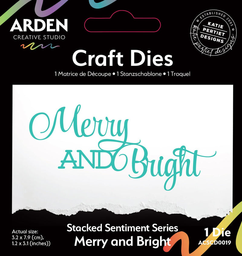 Arden Creative Studio Sentiment Series Stacked Merry and Bright Craft Die - Craftywaftyshop
