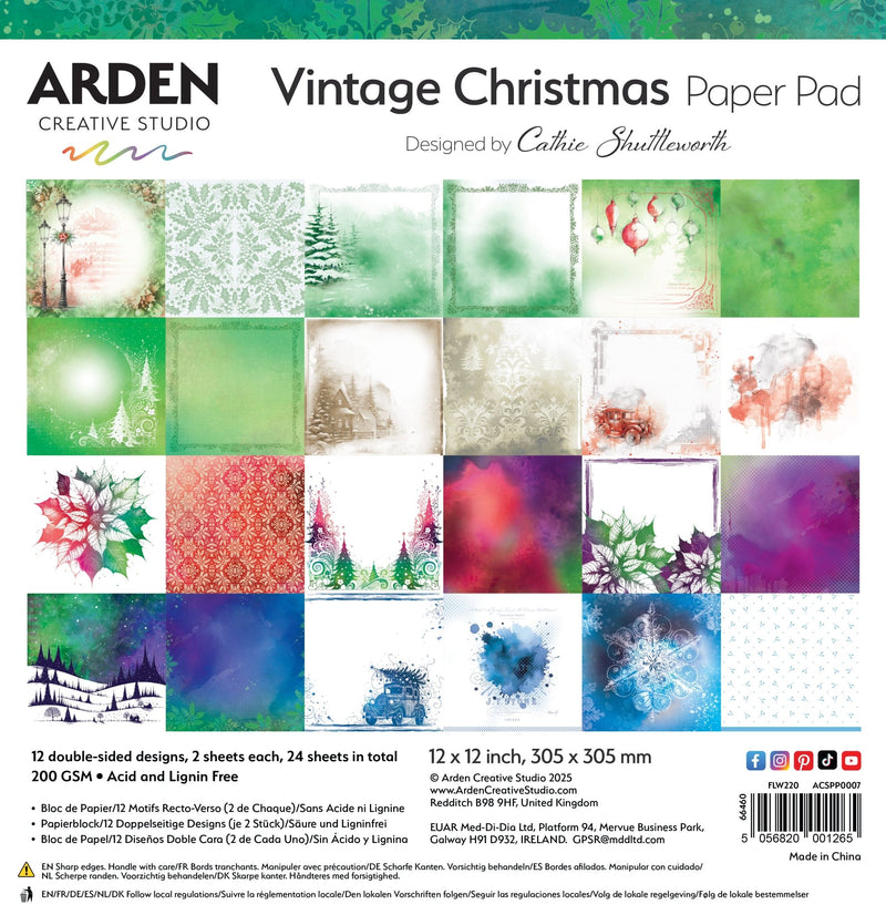 Arden Creative Studio Vintage Christmas 12in x 12in Paper Pad - Craftywaftyshop