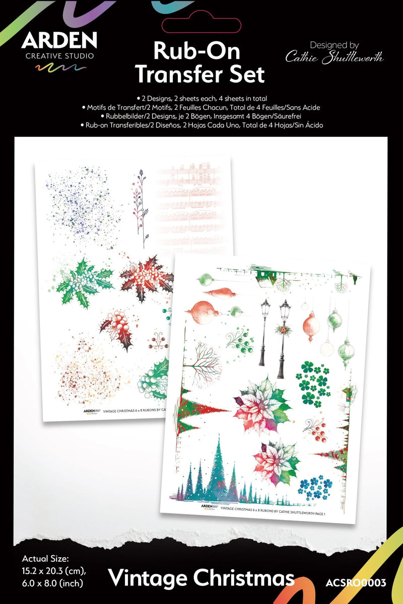 Arden Creative Studio Vintage Christmas 6in x 8in Rub - On Transfer Set - Craftywaftyshop