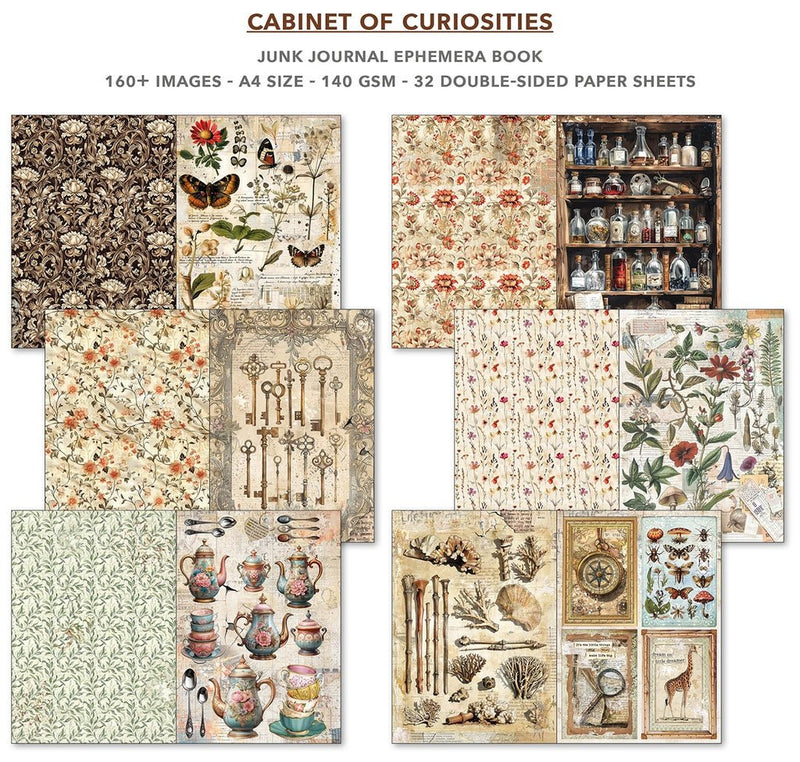 Cabinet of Curiosities Junk Journal Ephemera Book A4 32 Sheets by Ciao Bella - Craftywaftyshop