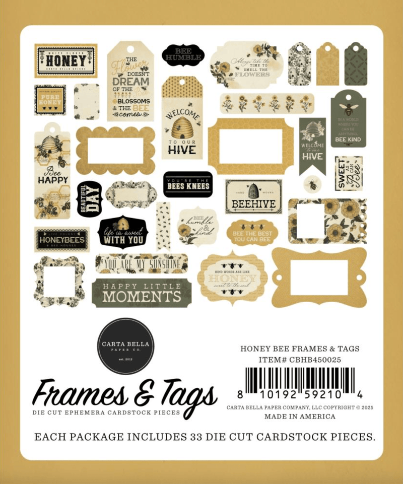 Carta Bella Honey Bee Cardstock Frames & Tags Ephemera - Craftywaftyshop