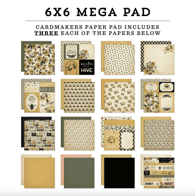 Carta Bella Honey Bee Double - Sided Cardmakers Mega Paper Pad 6"X6" - Craftywaftyshop