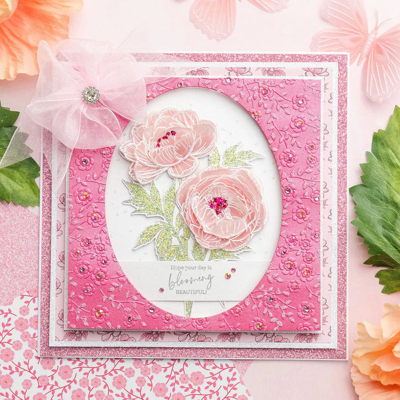 Chloe’s Creative Cards Peony Background 8x8 2D Floral Embossing Folder