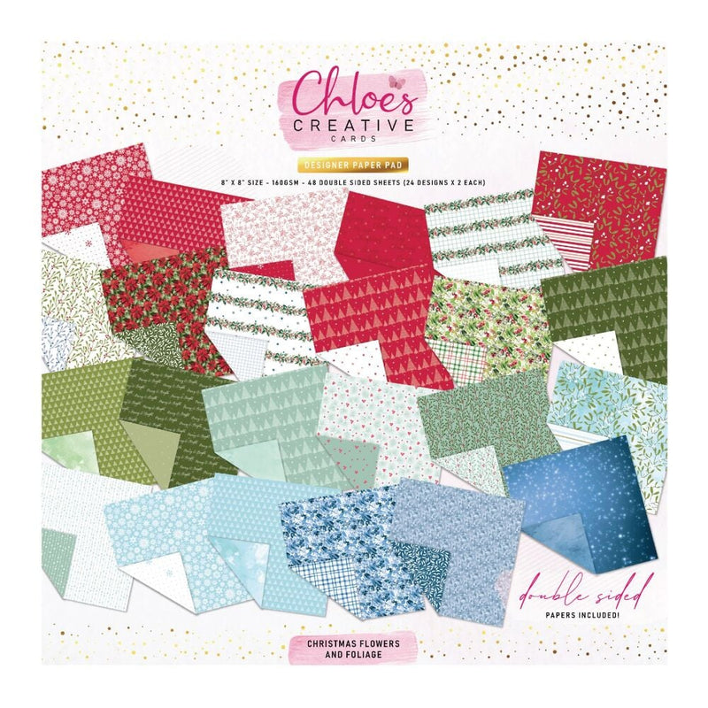 Christmas Flowers and Foliage Designer Printed Paper Pad by Chloes Creative Cards - Craftywaftyshop