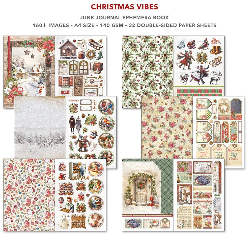 Christmas Vibes Junk Journal Ephemera Book A4 32 Sheets by Ciao Bella - Craftywaftyshop