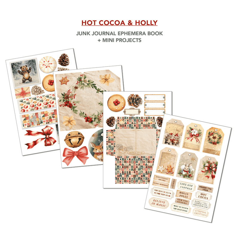 Ciao Bella Hot Cocoa & Holly Junk Journal Ephemera Book A4 - Craftywaftyshop