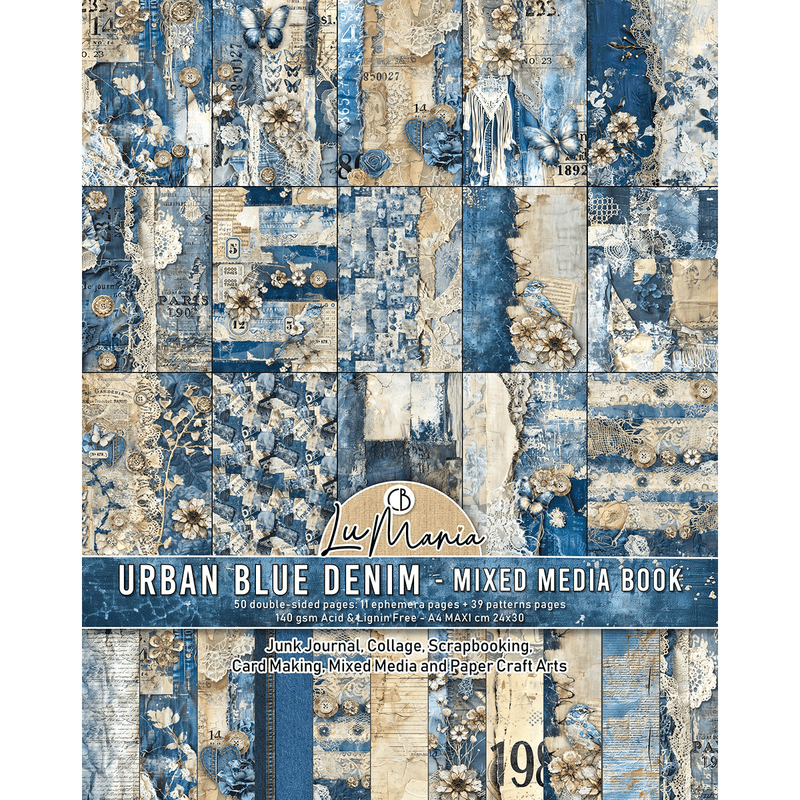 Ciao Bella Mixed Media book Urban Blue Denim A4 Maxi - Craftywaftyshop