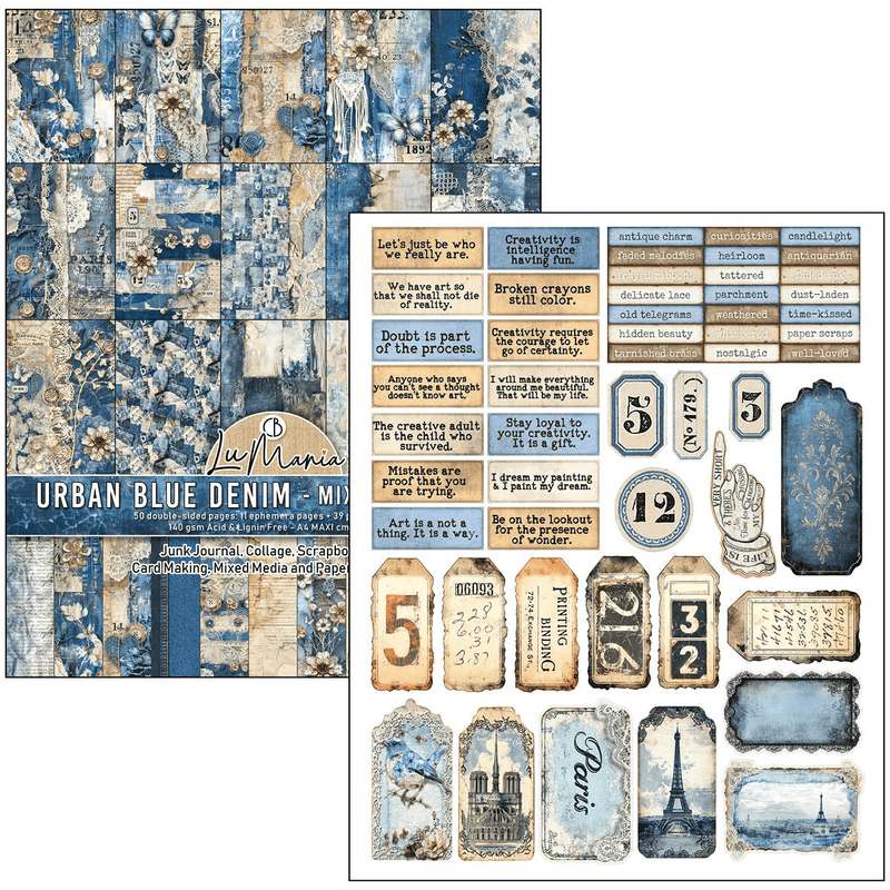Ciao Bella Mixed Media book Urban Blue Denim A4 Maxi - Craftywaftyshop