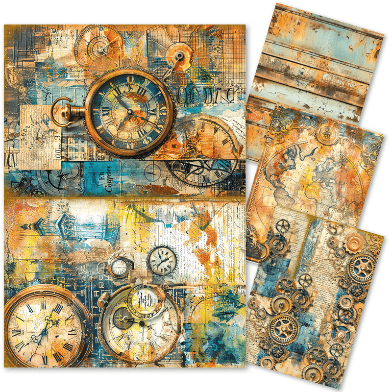 Ciao Bella Mixed Media rice paper A4 set 4/Pkg Past Time - Craftywaftyshop