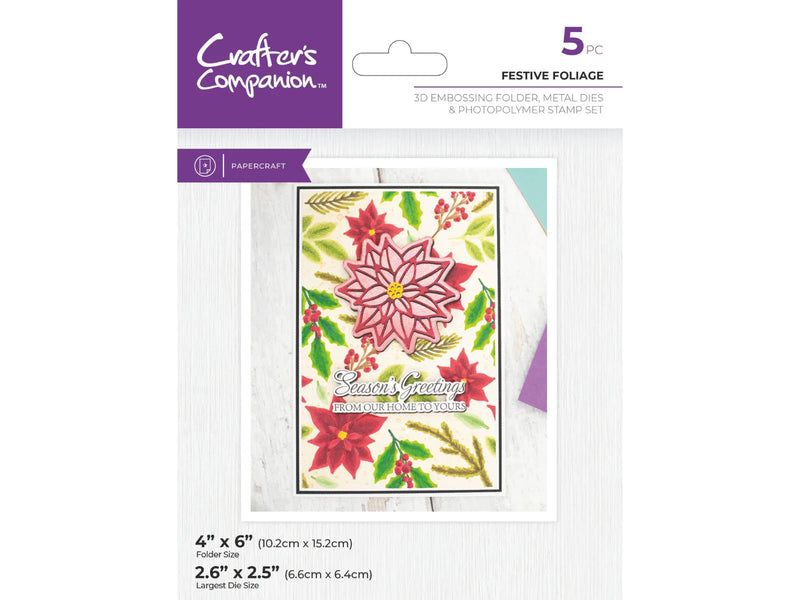 Crafters Companion 3D Embossing Folder, Metal Die & Photopolymer Stamp - Festive Foliage - Craftywaftyshop