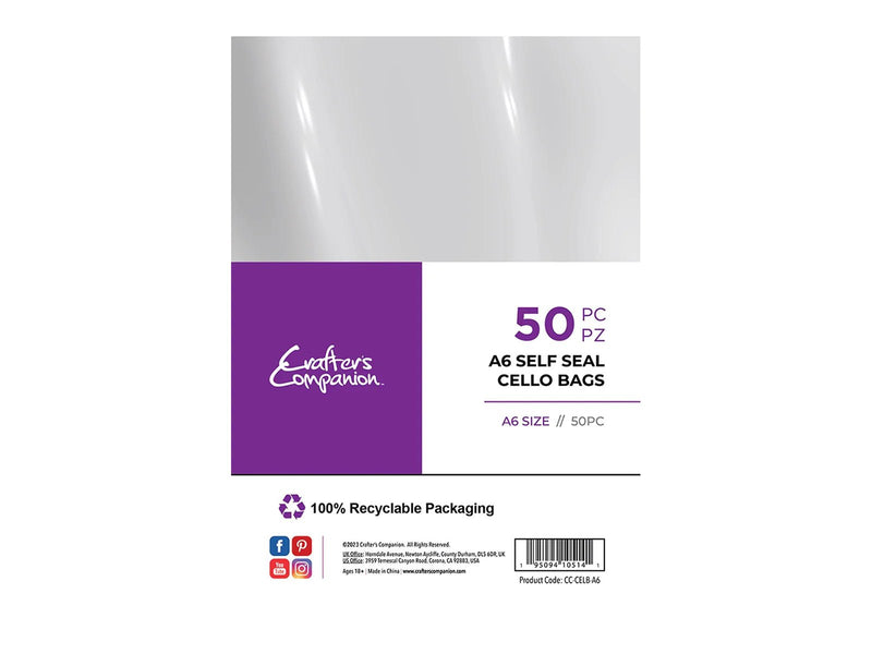 Crafter's Companion A6 Self Seal Cello Bags - 50 Pack - Craftywaftyshop