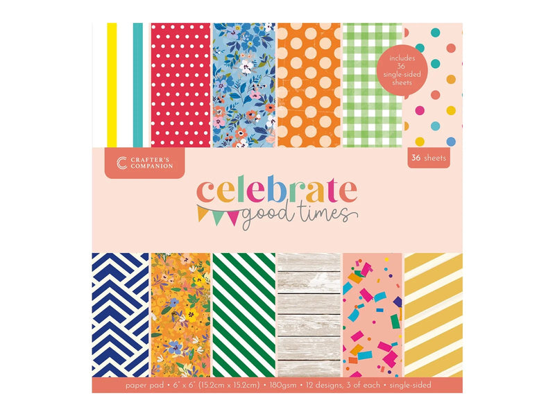 Crafters Companion Celebrate Good Times Collection 6"x6" Paper Pad - Craftywaftyshop