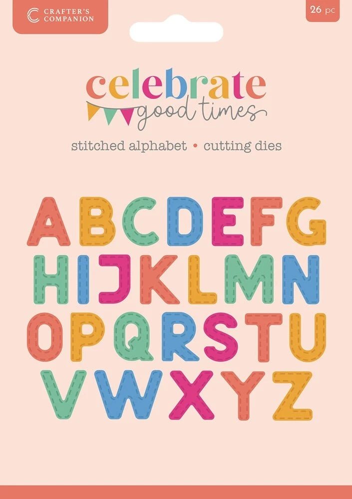 Crafters Companion Celebrate Good Times Stitched Alphabet Metal Dies - Craftywaftyshop