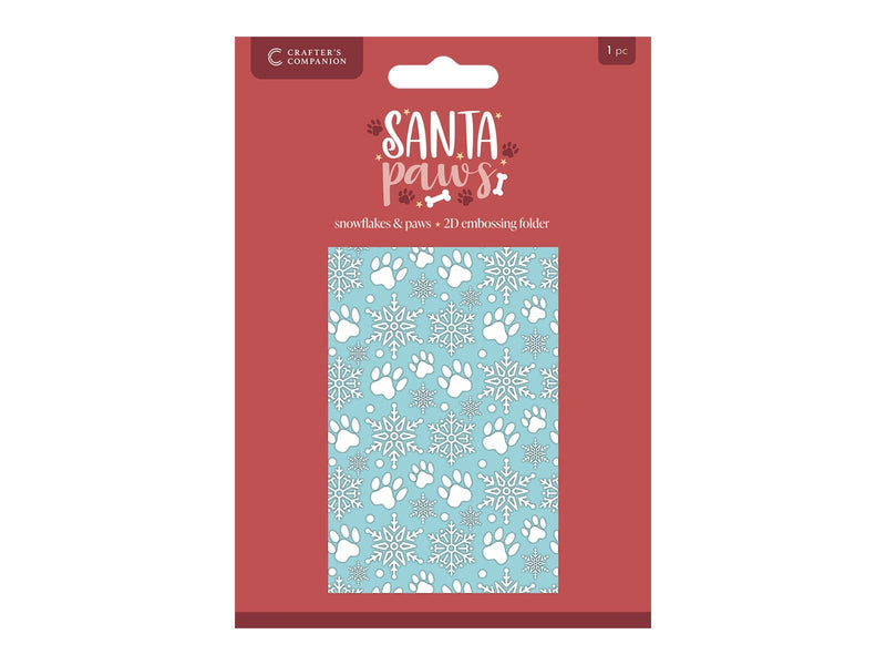 Crafter’s Companion Santa Paws 4”x6” 2D Embossing Folder - Snowflakes & Paws - Craftywaftyshop