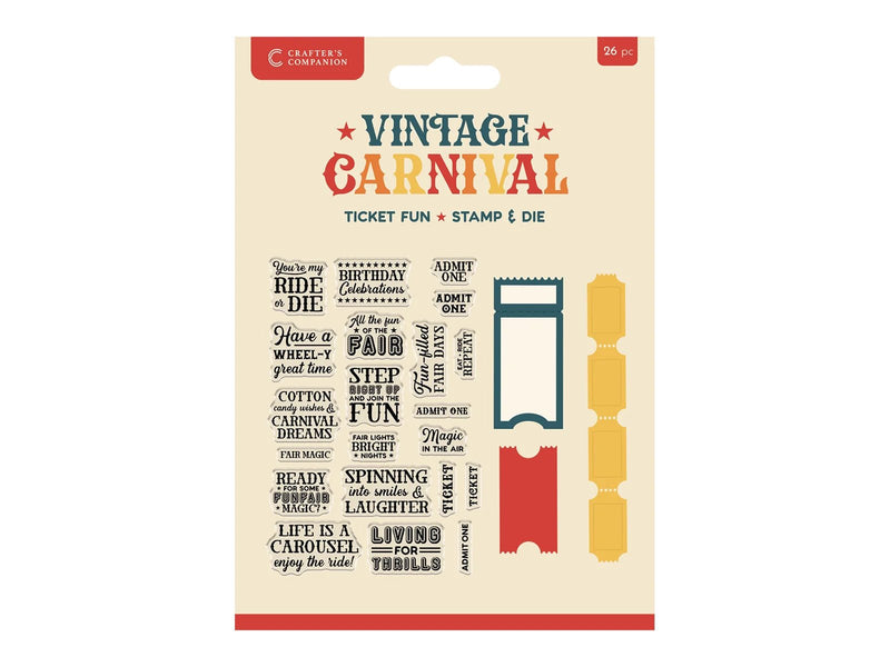 Crafters Companion Vintage Carnival Stamp & Die Ticket Fun - Craftywaftyshop
