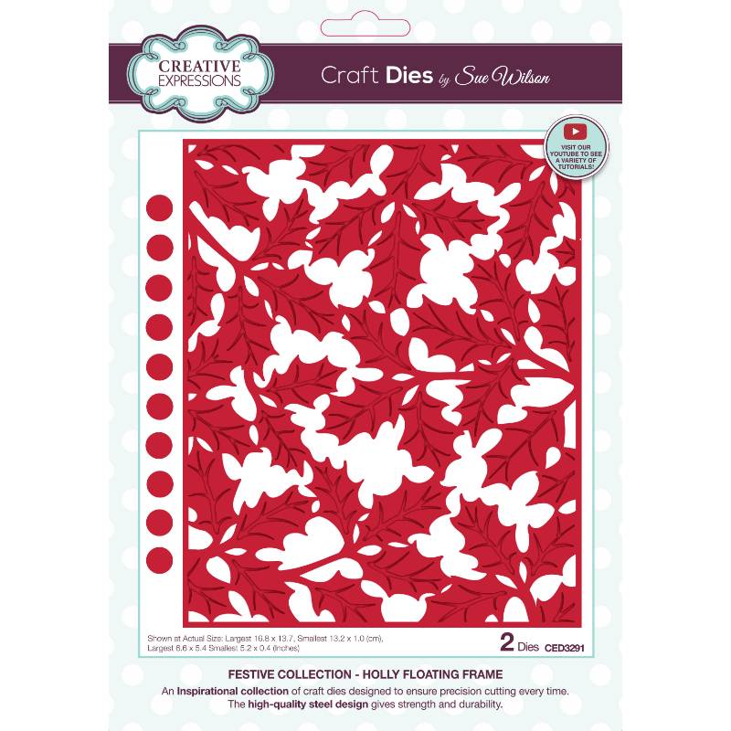 Creative Expressions Sue Wilson Festive Holly Floating Frame Craft Die - Craftywaftyshop