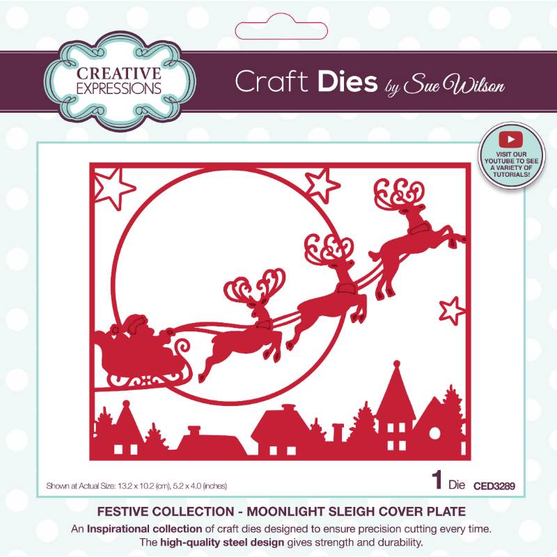 Creative Expressions Sue Wilson Festive Moonlight Sleigh Cover Plate Craft Die - Craftywaftyshop