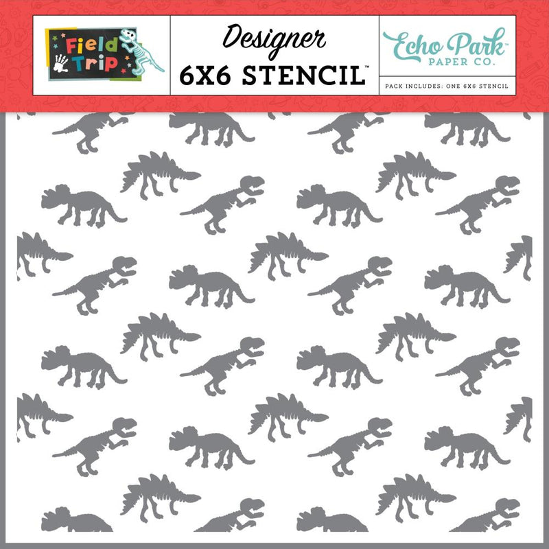 Field Trip Fossil Stomp Dinosaur Stencil 6"X6" by Echo Park - Craftywaftyshop