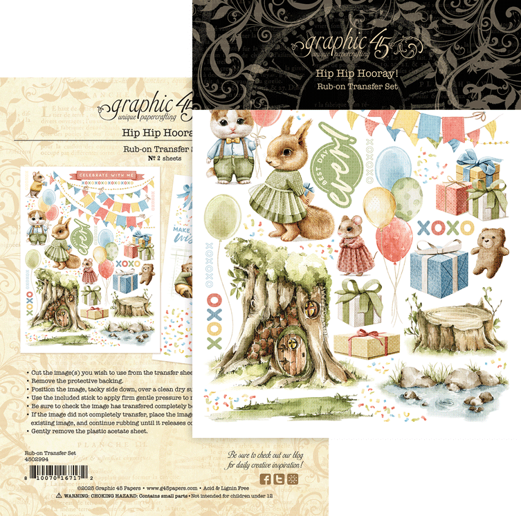 Hip Hip Hooray Rub - On Transfers by Graphic 45 - Craftywaftyshop